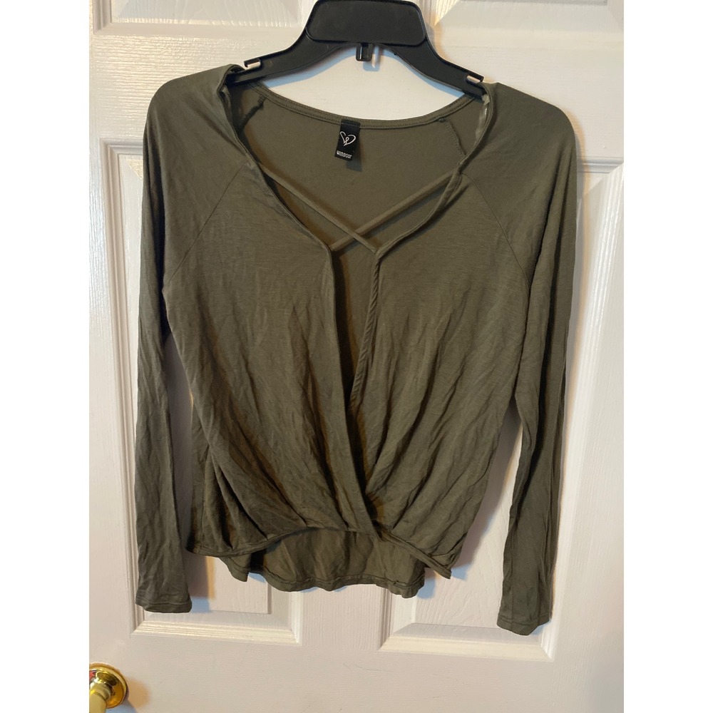 Windsor Olive Green Strappy Crisscross Wrap Front Long Sleeve Top XS 32961